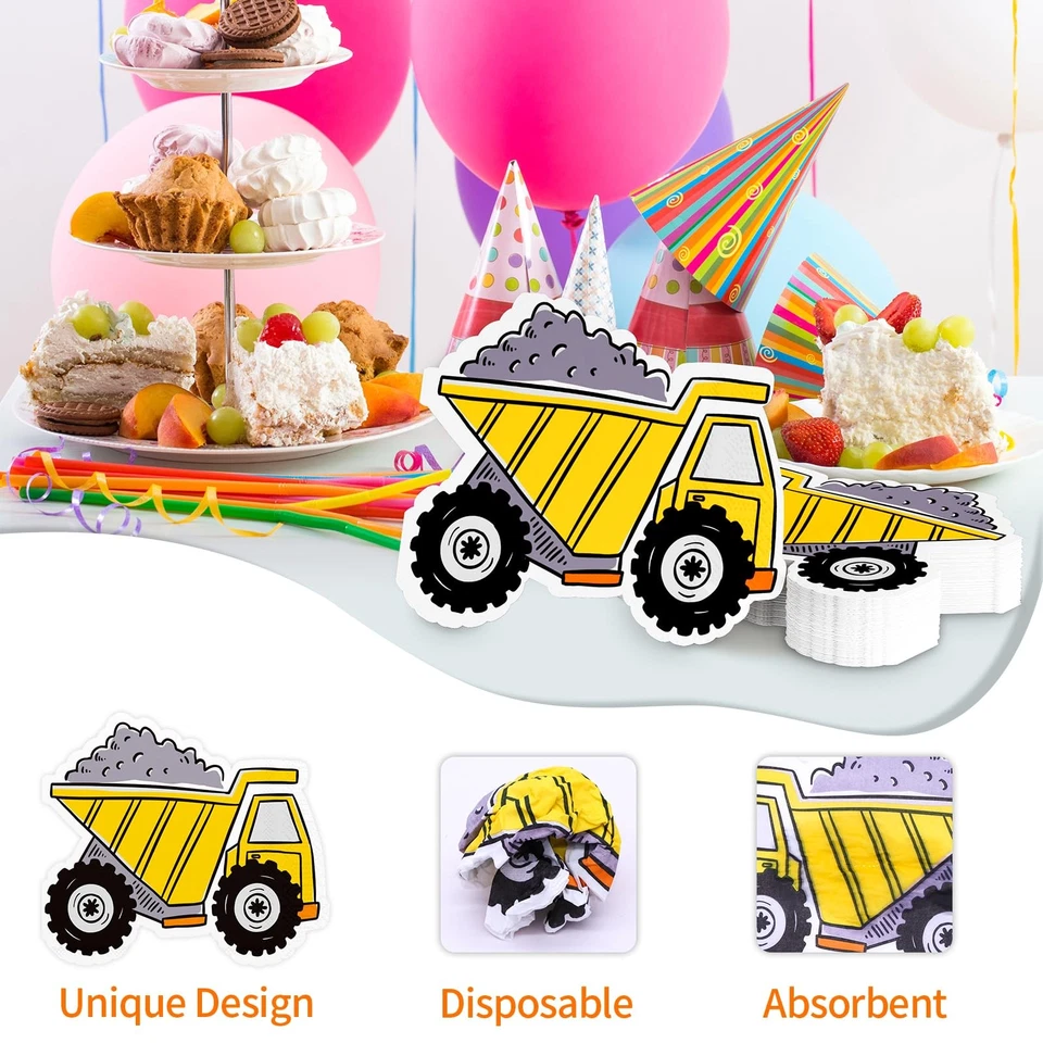 Салфетки для вечеринок на строительную тему, салфетки для коктейлей грузовиков, одноразовые... - Изображение 4 из 4