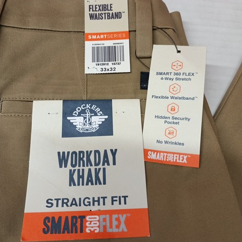 Dockers Workday Khakis Straight Fit Men's 33x32 Khaki Stretch Smart Flex Pants - Picture 2 of 9