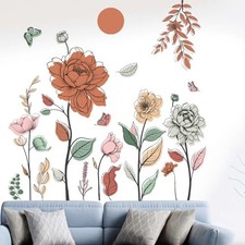 Boho Flower Wall Stickers for Bedroom: Peel and Stick Wildflower Floral