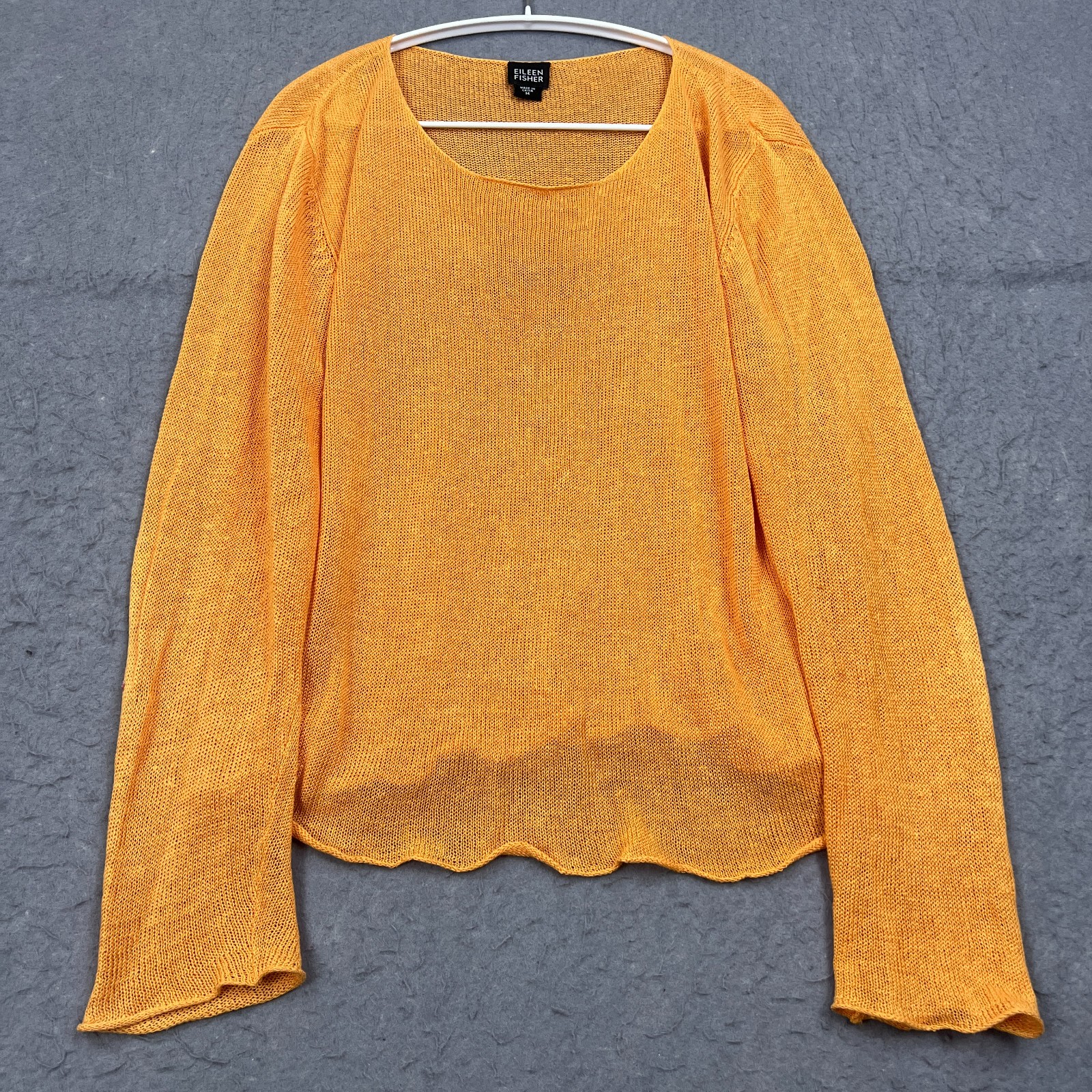 Eileen Fisher Top Medium Orange Linen Round Neck Slub Minimal Knit Pullover Top