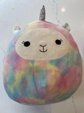 Squishmallow Lucy May Rainbow Llamacorn Pegasus Llama Unicorn Tie Dye Plush 16”