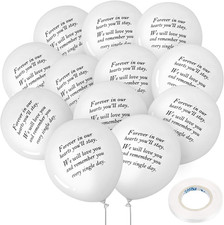 50 Pieces Funeral Balloons 12'' White Remembrance Memorial Balloons and 3 Pcs Ri