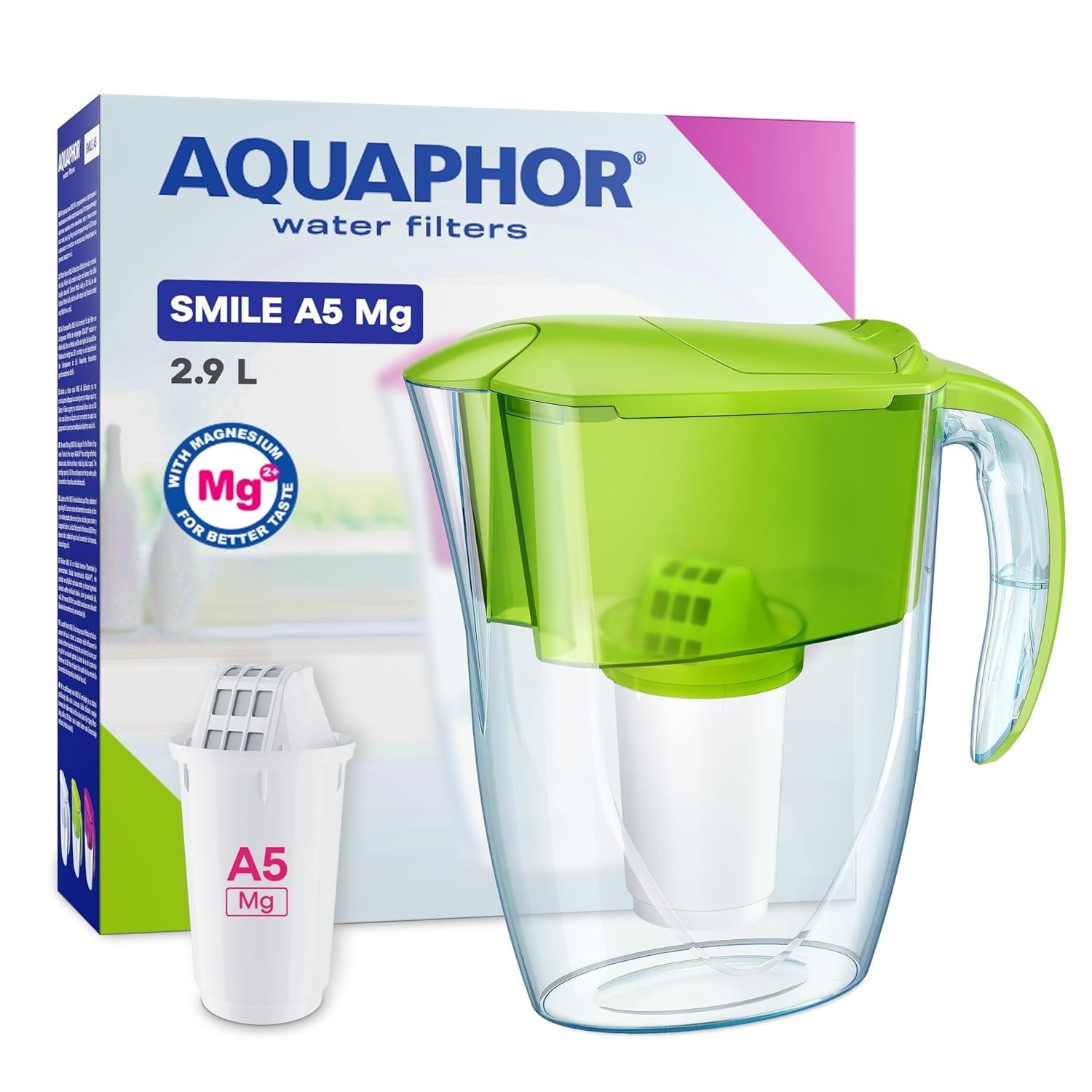 Water Filter Jug AQUAPHOR Smile Fridge Includes 1x A5 MG Filter Cartridge Green - Image 2