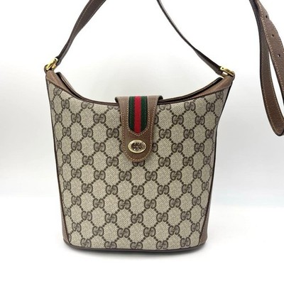GUCCI Shoulder bag GG canvas Sherry Line Web  Brown Vintage Authentic From Japan