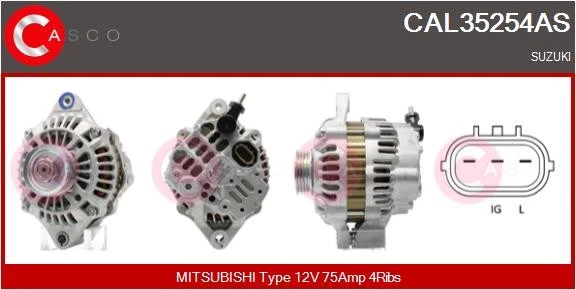 ALTERNATOR CAL35254AS FOR SUZUKI M13A 1.3L M15A 1.5L 4cyl SWIFT III - Image 2 of 4