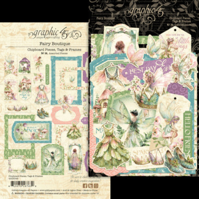 GRAPHIC 45 ''FAIRY BOUTIQUE'' TAGS & FRAMES 30 CHIPBOARD PCS. SCRAPJACK'S PLACE