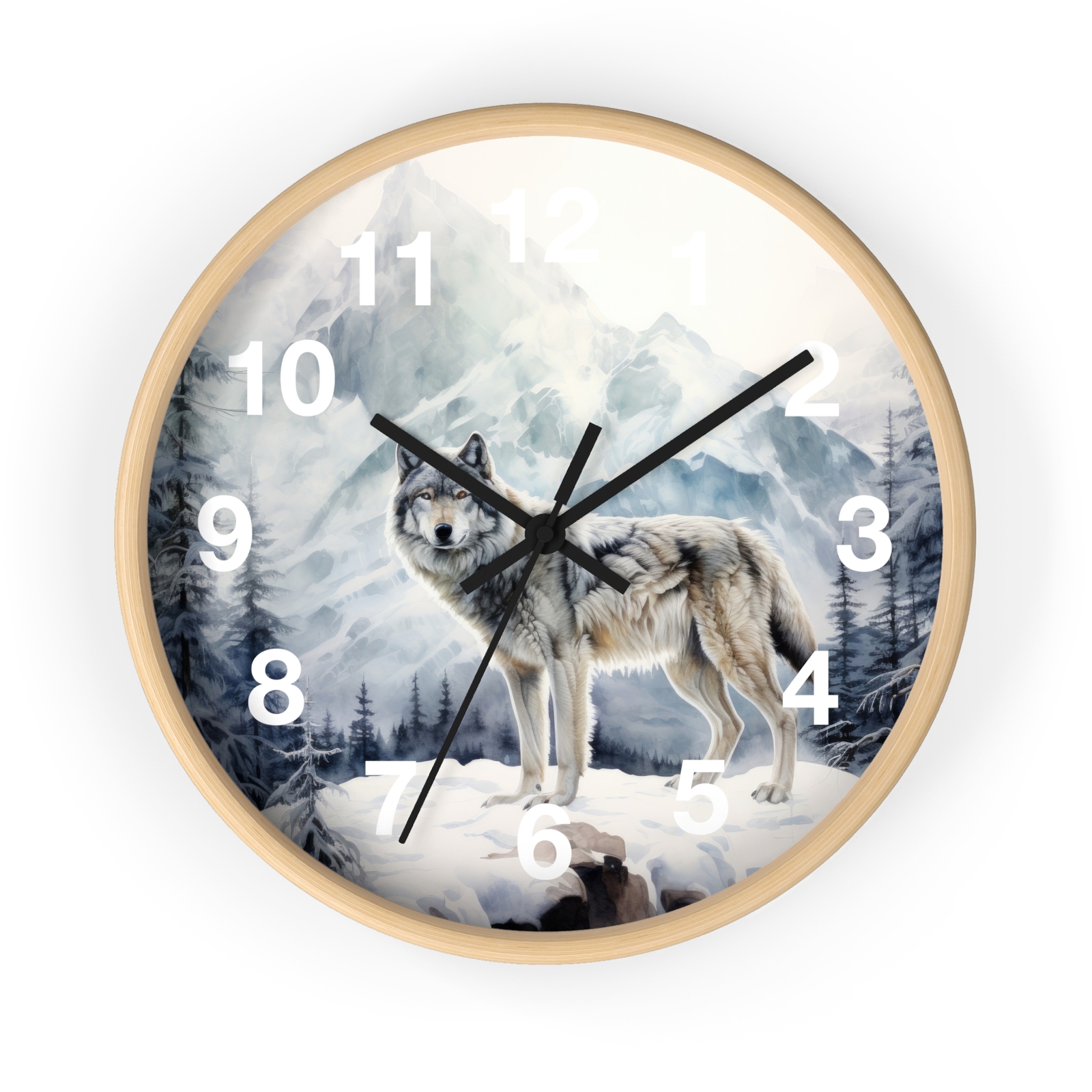Wolf All Wood Clock Wildlife Wilderness Painting Mountains Montana