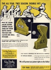 1957 PAPER AD Kay Stanley Bat-em Catch-em Baseball Pitching Machine 