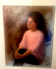 ORIGINAL ART OIL PAINTING IMPRESSIONISM CUTE BRUNETTE POSE