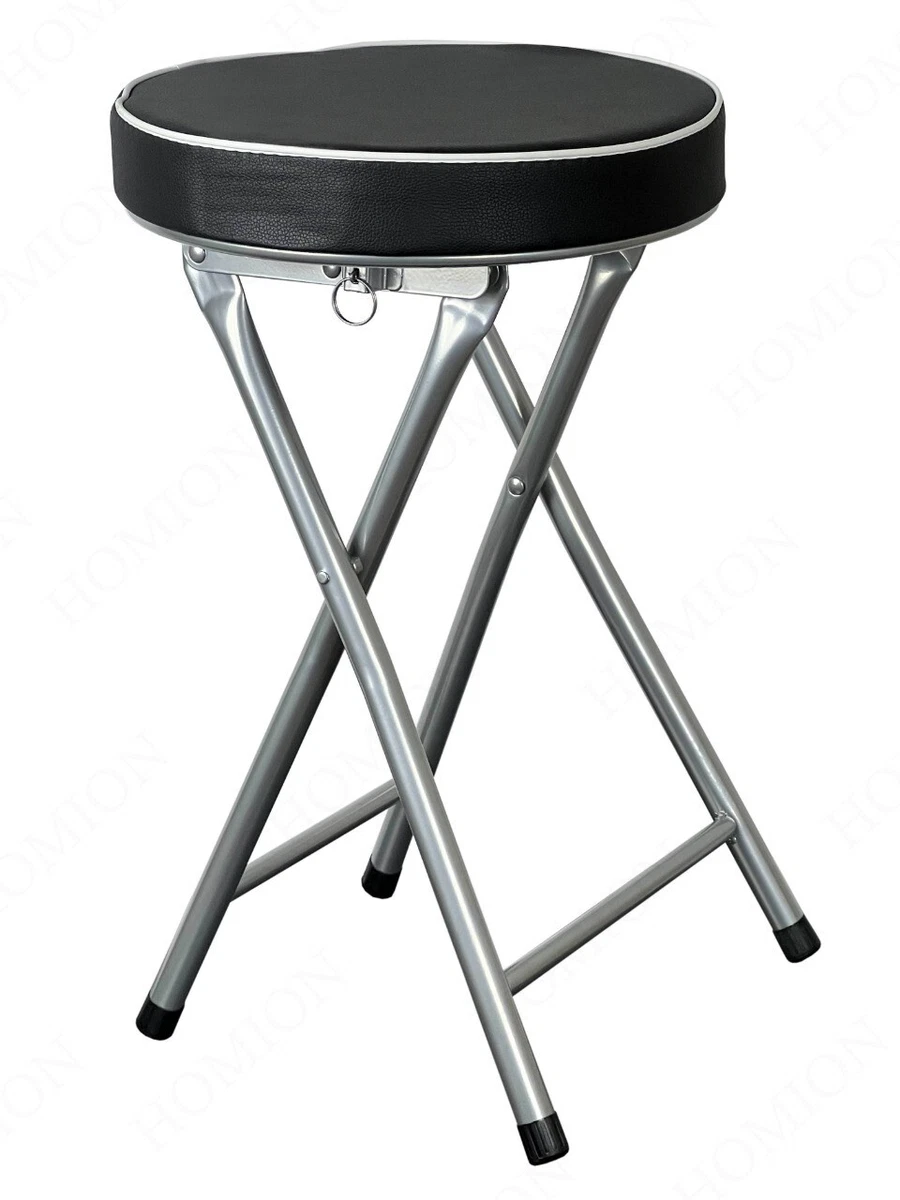 Portable Black Round Stool with Extra Thick Soft Padded Cushion Seat Metal Legs