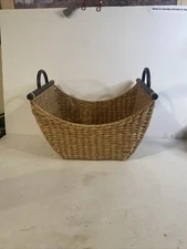 Large Vintage Basket Natural Water Hyacinth Boat Basket With Wood Handles Strong