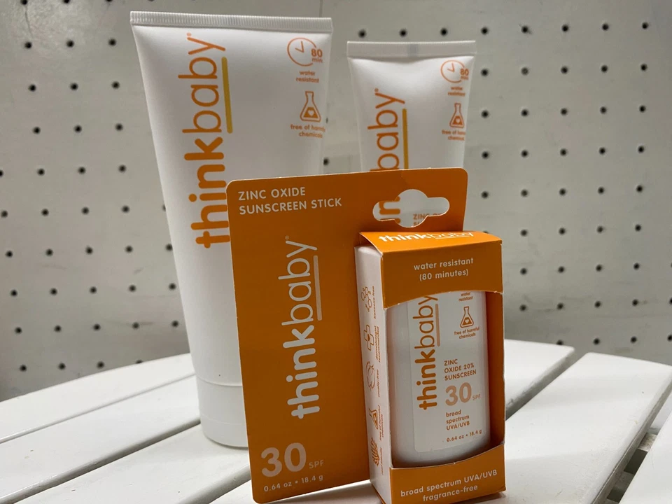 Think Baby оксид цинка солнцезащитный крем 50SPF UVA UVB 9 унций + 30SPF солнцезащитный крем палочка 11/26 - Изображение 2 из 4