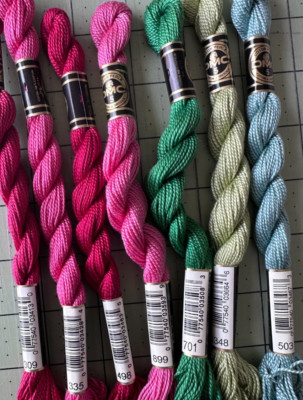 Perle cotton size 5 in holiday brights  DMC  7 skeins