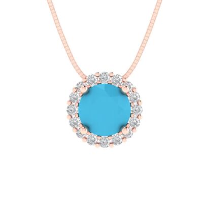 1,24 ct Halo Türkis - Alltagsanhänger mit 16'' Kette - massiv 14K/18K Gold