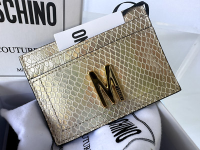 NEW Moschino Women's Logo Card Case Wallet Pouch Leather Pyton Embossed