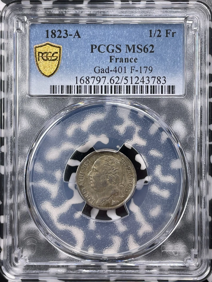 1823-A France 1/2 Franc PCGS MS62 Lot#G9356 Silver! Gad-401, F-179 - Image 2 of 4