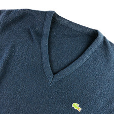 VTG Lacoste Men's 100 Acrylic V-Neck Pullover Sweater Navy Blue   US XL  FR 6