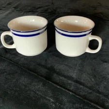 Elegance II Collection Mariner Blue Flat Stoneware Cups/ Mugs Japan Set of 2
