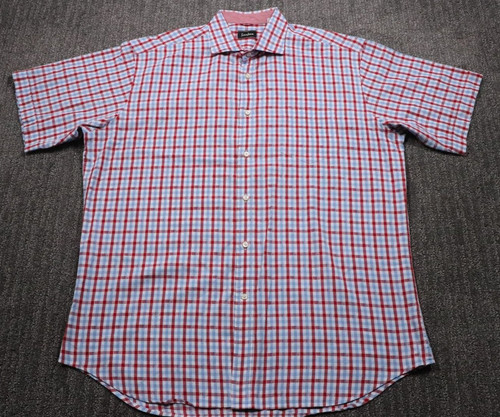 Neiman Marcus Jacquard Short Sleeve Button Up Shirt Multi-Pattern Casual Men's L