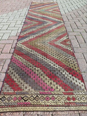Rug Runner, Vintage Turkish Hallway Kilim Runner, Carpet Runner Corridor 29X118''