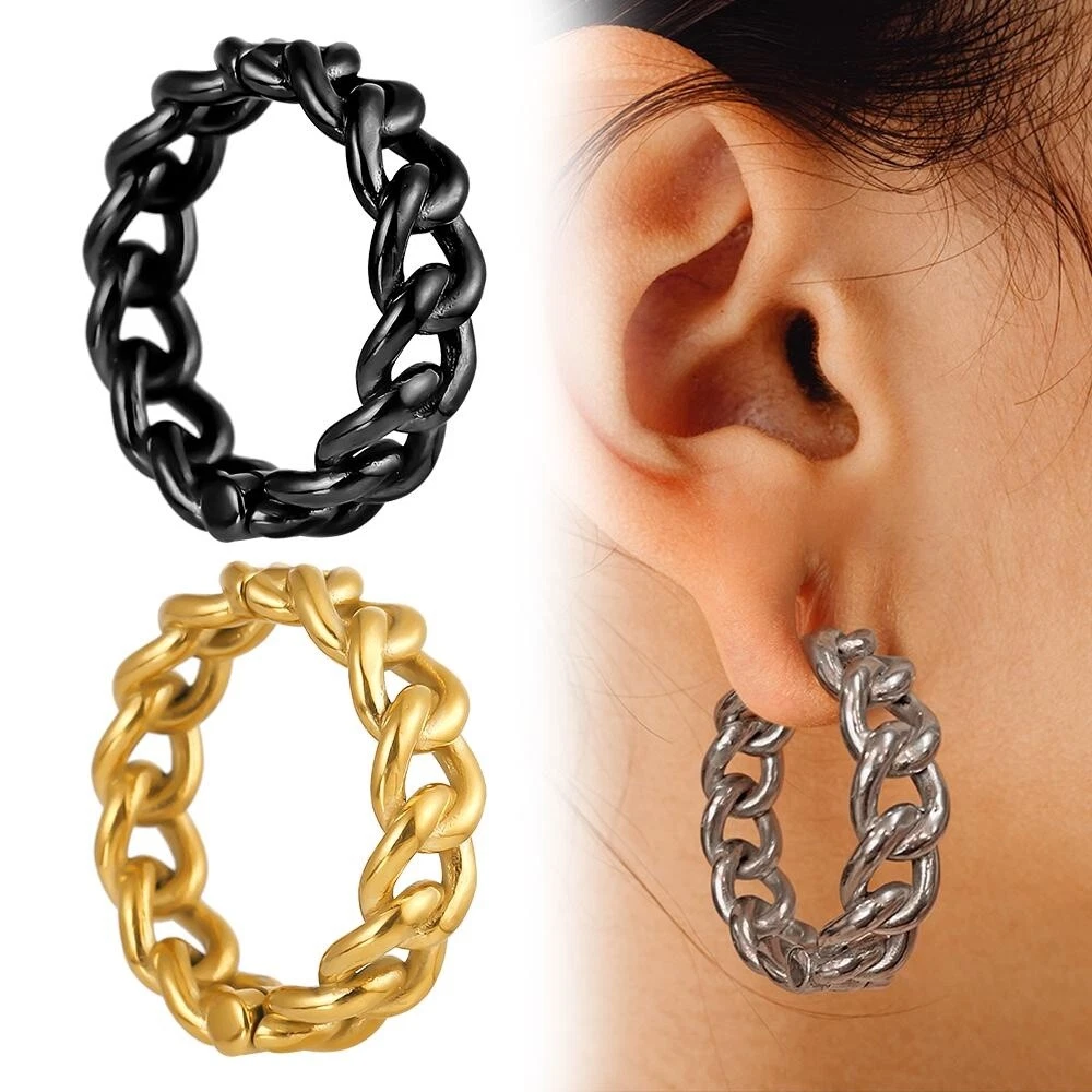 00g Linked Chain Ear Hoop Stainless Steel Piercing Gauges Earrings Body  Jewelry | eBay