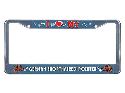 German Shorthaired Pointer Dog I heart Metal License Plate Frame Tag Border