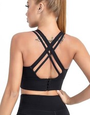 High Impact Sports Bras for Women, Criss Cross Sports Running Bra Black,Size:S 