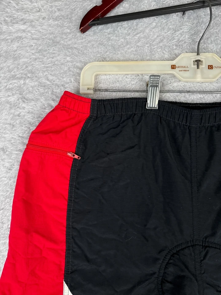 VINTAGE Pantalones Cortos de Ciclismo Nike Adulto Grande Rojo Negro Acolchado Bolsillos con Cremallera LEER Foto 4 de 4
