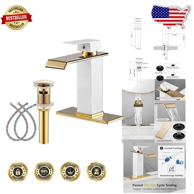 Elegant Gold Waterfall Spout Bathroom Faucet with Pop-Up Drain - Single Hole