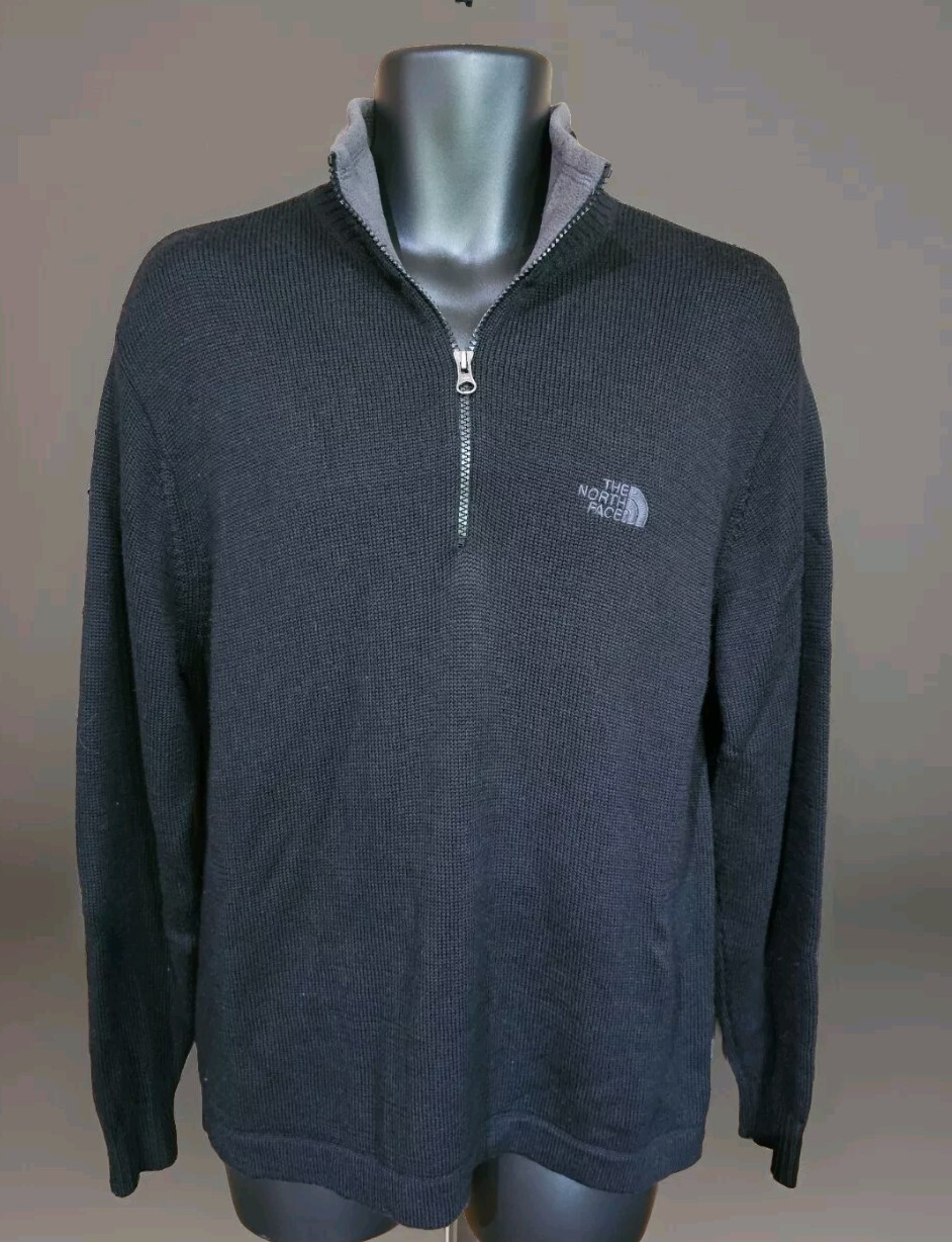 The North Face Mens Black Wool Blend 1/4 Zip Sweater Medium