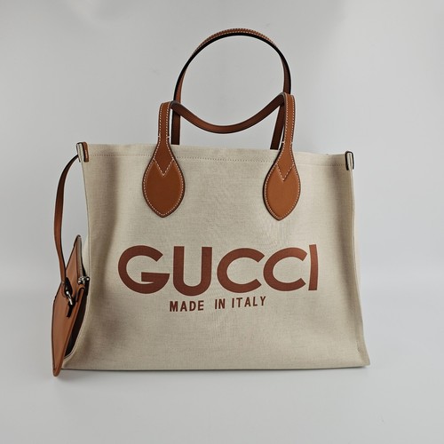 GUCCI Maxi $2450 Beige Cotton Tote Bag New And Authentic