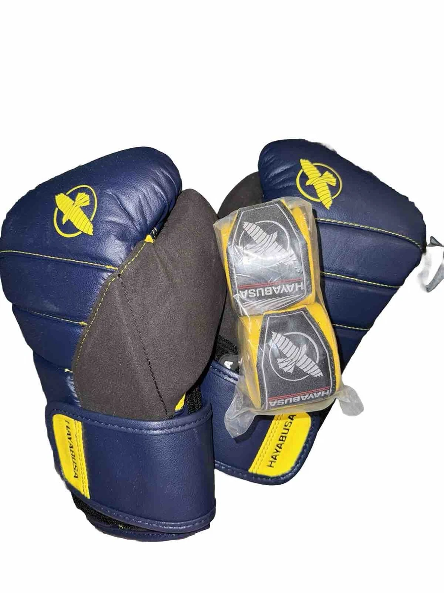 Hayabusa 12 oz Tokushu Boxing Gloves Royal Blue Yellow Black Strap Hand Wraps