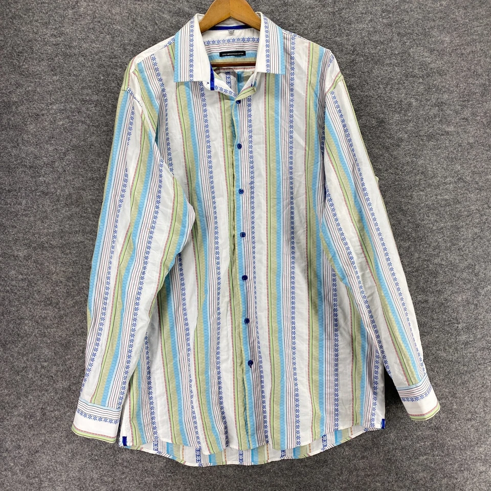 Visconti Uomo 衬衫男式 XLT 高白色条纹纽扣 2 层美化棉 — 第 4/4 张图片