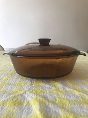 Vintage Anchor Hocking 437 Fire King Braunglas 1,5 Quart Backform Kasserolle Deckel