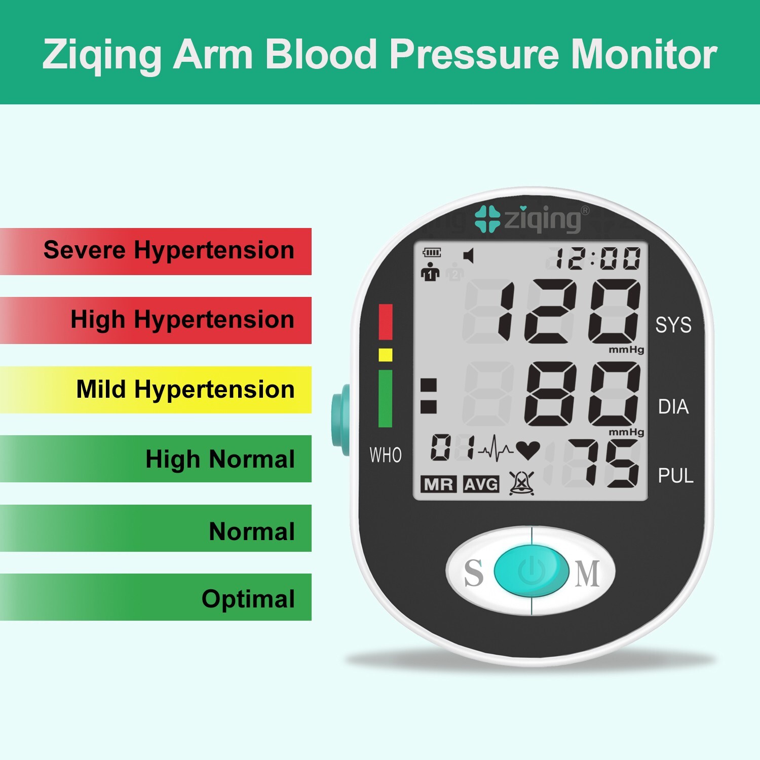 Digital Blood Pressure Monitor Upper Arm Automatic BP Machine Heart