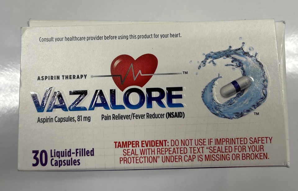 New Vazalore Aspirin & NSAID Therapy 81 mg Low Dose. 30 Caps. Liquid Filled eBay