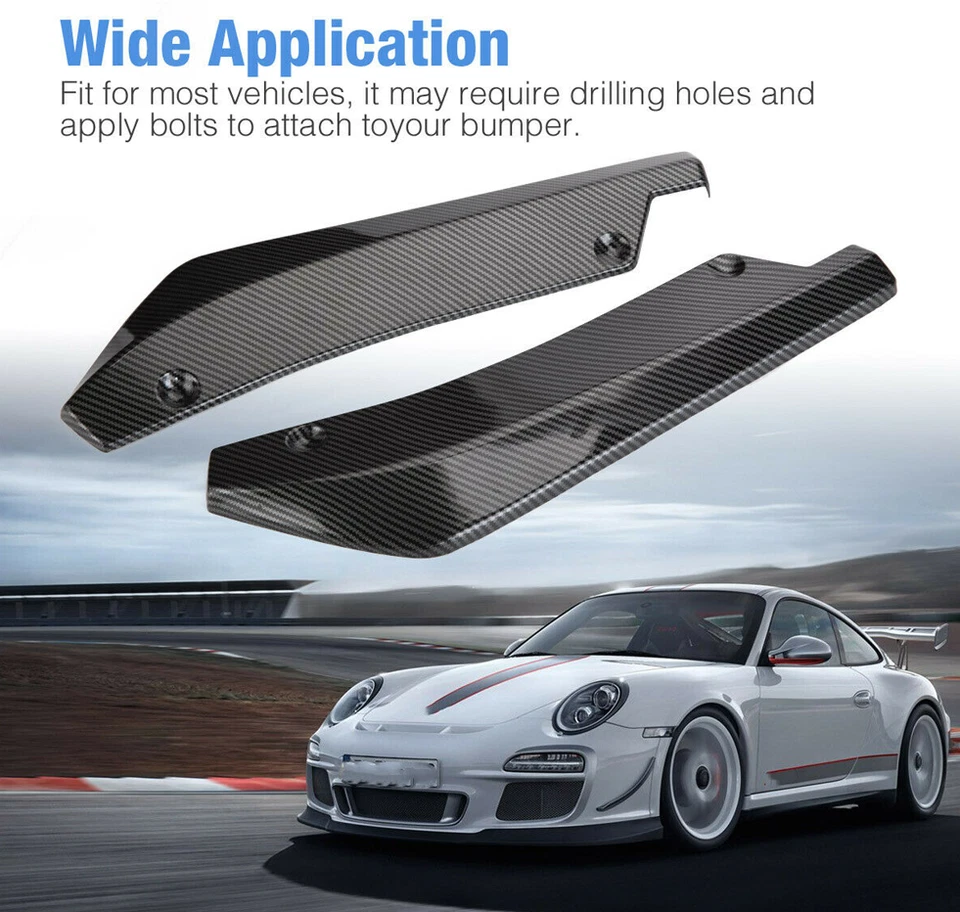 2X Carbon Fiber Universal Car Rear Bumper Diffuser Splitter Canards Protector US Foto 3 de 4