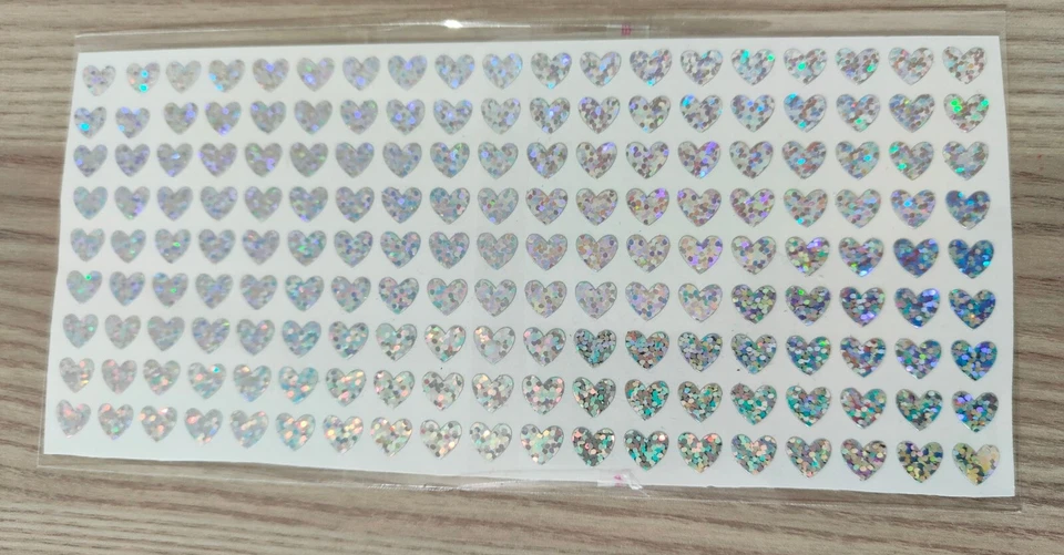 Silver - 1 x Sheet Peel Off Sparkly Waterproof Love Heart Stickers 8 x 7 mm - Image 2 of 4