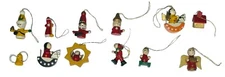 VINTAGE LOT OF 12 ASSORTED MINIATURE WOODEN CHRISTMAS ORNAMENTS Santa Angel Wood