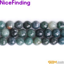Green Moss Agate Natural Round Faceted Gemstone Beads For Jewelry Making 15''