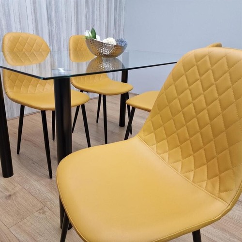 Glass Dining Table Set with 4 Mustard Faux Leather Chairs for Kitchen - Picture 10 of 12
