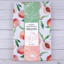 Fabric Tablecloth Peach Peaches Fruit Easy Care 60x84 Water Resistant