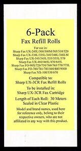 6-pack of UX-3CR Fax Film Refill Rolls for Sharp UX-460 UX-465L UX-470 UX-645L