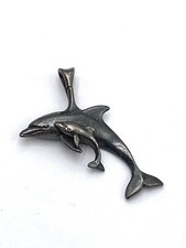 Sterling Silver 925 Swimming Dolphins Mother Baby Pendant Ocean Sea Marine