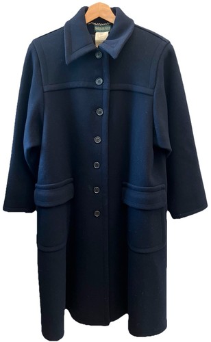 HARVE BENARD 100% Wool VTG Navy Long Button Up Overcoat Women’s Size 12 - Picture 1 of 4