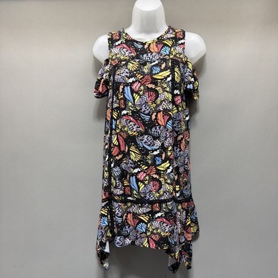 Art Class Girls Colorful Vibrant Butterfly Cold Shoulder Dress Size L 10-12