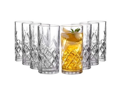 Royalty Art Kinsley Tall Highball Glasses Set of 8, 12 Ounce Cups, Textured D...