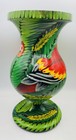 Vintage Round Hand Painted Tropical Red Macaw Parrot Bird Wood Vase — photo 2