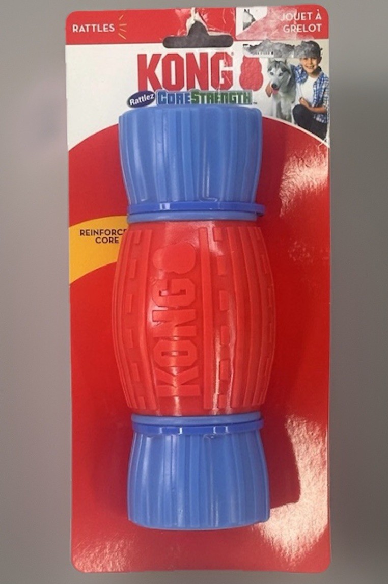 KONG Rattlez Dog Toy Core Strength 9" Chew Dumbbell Fetch In