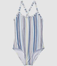 Splendid Girls' Blue White Stripe Swimwear Line Of Sight One-Piece Size 10